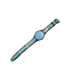Vintage Swatch Blue Stripe Quartz Watch – Transparent Band – Swiss Made